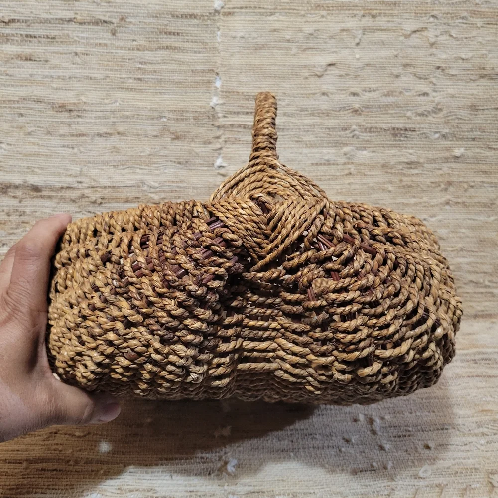 Vintage Buttocks Gods Eye Woven Egg Gathering Basket Primitive Handmade